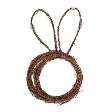 Flueyer Easter Bunny Wreath, Handmade Bunny Shaped Spring Grapevine Wreath with LED Lights and Star Bunny Garland Decorations for Front Door Home Garden Decor, Brown