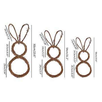 Flueyer Easter Bunny Wreath, Handmade Bunny Shaped Spring Grapevine Wreath with LED Lights and Star Bunny Garland Decorations for Front Door Home Garden Decor, Brown