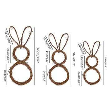 Flueyer Easter Bunny Wreath, Handmade Bunny Shaped Spring Grapevine Wreath with LED Lights and Star Bunny Garland Decorations for Front Door Home Garden Decor, Brown