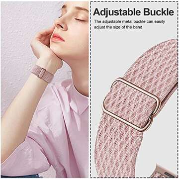 Swhatty Stretchy Nylon Solo Loop Bands Compatible with Apple Watch 38/40/41/42mm for Series 10, Adjustable Braided Sport Elastics Women Men Strap for iWatch Series 10-1 SE Black, Rose pink, Cream