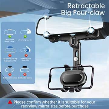 WUITIN Rearview Mirror Phone Holder for Car,360°Rotatable and Retractable Multifunctional Rear View...