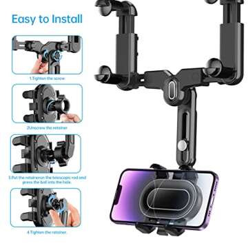 WUITIN Rearview Mirror Phone Holder - 360° Rotatable & Retractable