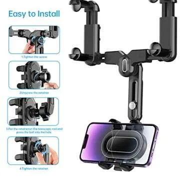WUITIN Rearview Mirror Phone Holder - 360° Rotatable & Retractable
