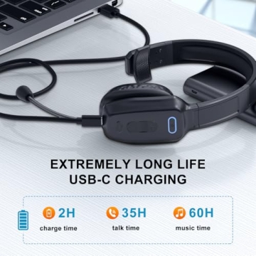 LEAYU Bluetooth Headset, Wireless Trucker Headset with Noise Canceling Microphone Truck Driver Headphone with Mute Button-Work 60Hrs for Cellphone Office Work