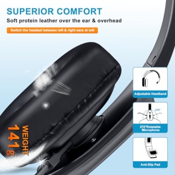 LEAYU Bluetooth Headset, Wireless Trucker Headset with Noise Canceling Microphone Truck Driver Headphone with Mute Button-Work 60Hrs for Cellphone Office Work