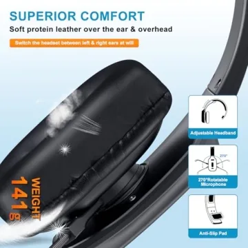 LEAYU Bluetooth Headset, Wireless Trucker Headset with Noise Canceling Microphone Truck Driver Headphone with Mute Button-Work 60Hrs for Cellphone Office Work