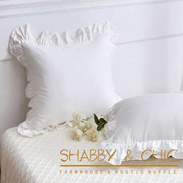 YOKKITA Shabby White Ruffle Euro Pillow Sham Covers Set of 2, Cotton Pillow Shams 26x26 inches Frenc...
