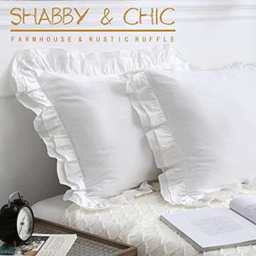 YOKKITA Shabby White Ruffle Euro Pillow Sham Covers Set of 2, Cotton Pillow Shams 26x26 inches French Farmhouse Cottage Vintage Bed Pillow Shams (Shabby White, 26x26)