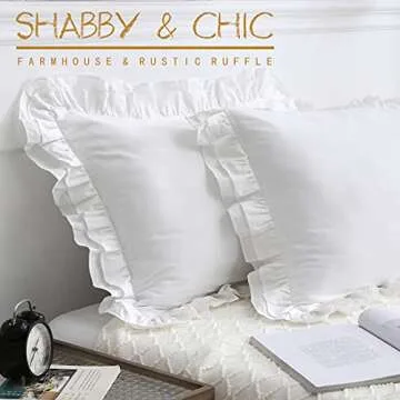 YOKKITA Shabby White Ruffle Euro Pillow Sham Covers Set of 2, Cotton Pillow Shams 26x26 inches French Farmhouse Cottage Vintage Bed Pillow Shams (Shabby White, 26x26)