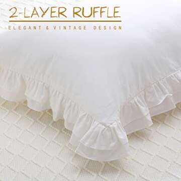 YOKKITA Shabby White Ruffle Euro Pillow Sham Covers Set of 2, Cotton Pillow Shams 26x26 inches French Farmhouse Cottage Vintage Bed Pillow Shams (Shabby White, 26x26)