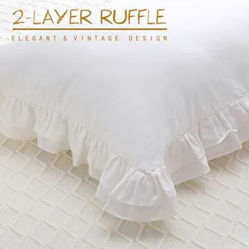 YOKKITA Shabby White Ruffle Euro Pillow Sham Covers Set of 2, Cotton Pillow Shams 26x26 inches French Farmhouse Cottage Vintage Bed Pillow Shams (Shabby White, 26x26)
