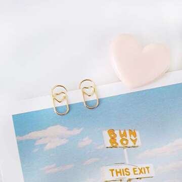200 Pcs Small Gold Paper Clips Love Heart Shaped Paperclips Stainless Steel in Tinplate Paper Clips ...