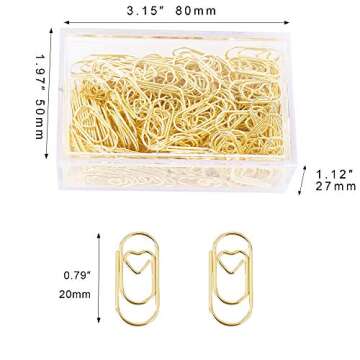 200 Pcs Small Gold Paper Clips Love Heart Shaped Paperclips Stainless Steel in Tinplate Paper Clips Holder for Office School Home Desk Organizers