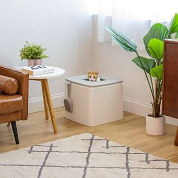 IRIS Premium Cat Litter Box - Top Entry Design, White/Gray