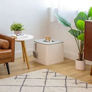 IRIS Premium Cat Litter Box - Top Entry Design, White/Gray