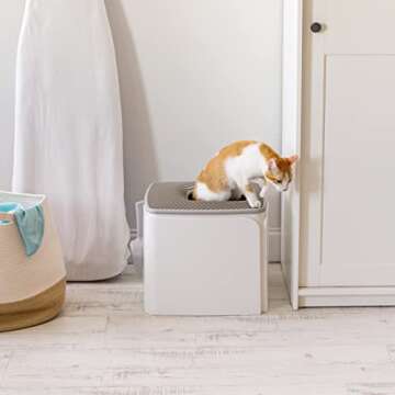 IRIS Premium Cat Litter Box - Top Entry Design, White/Gray