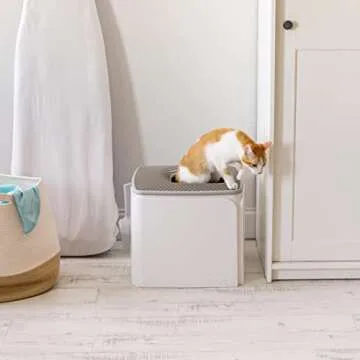 IRIS Premium Cat Litter Box - Top Entry Design, White/Gray