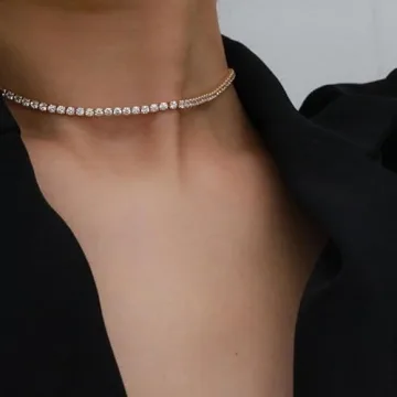 EFTOM Gold Rhinestone Tennis Necklace Elegant Diamond Choker