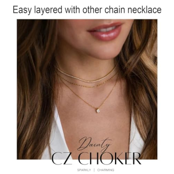 EFTOM Gold Rhinestone Tennis Necklace Elegant Diamond Choker