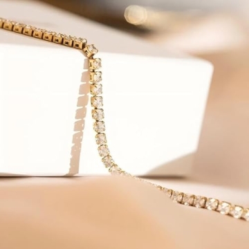 EFTOM Gold Rhinestone Tennis Necklace Elegant Diamond Choker