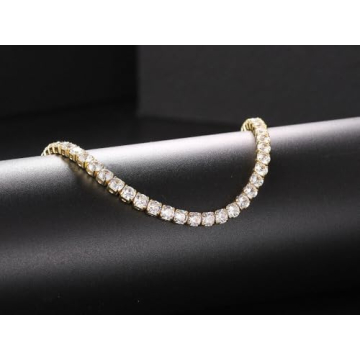 EFTOM Gold Rhinestone Tennis Necklace Elegant Diamond Choker