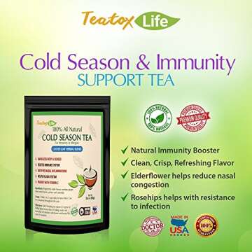 Elderberry Flower Tea with Calendula, Yarrow, Rosehip, Thyme, Peppermint| Vitamin C Immunity Tea for Respiratory Sinus Relief, Immune System Booster, Cough & Cold Season| Loose Herbal Blend (60 Gms)