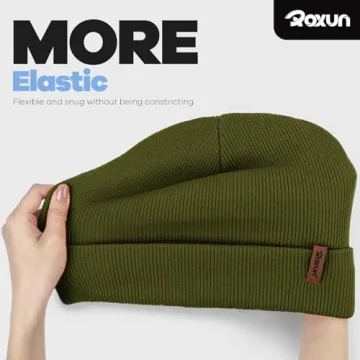 ROXUN Knit Cuffed Beanie for Men/Women, Soft Warm Winter Hat Unisex Stocking Cap Army Green