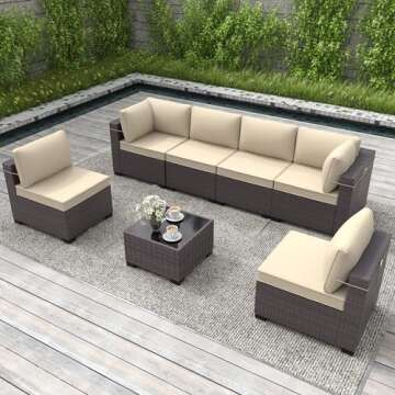 Gotland 7-Piece Outdoor Sectional Sofa Set with Coffee Table & Cushions