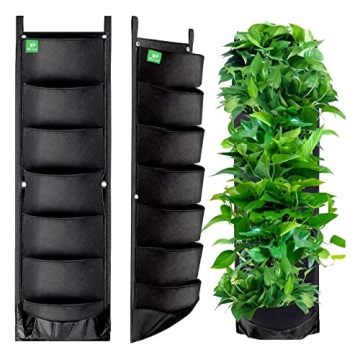 MEIWO 1 Pack Hanging Planter for Outdoor Plants, 7 Pocket Vertical Wall Planter, Vertical Garden Han...