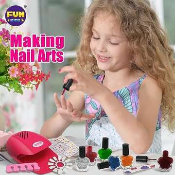 Kid Nail Art Kit for Girls, FunKidz Nail Studio Kits Size 17.91Wx12.4L with Peelable Nail Polish Nail Dryer Teens Makeup Mani Pedi Set Spa Party Gift