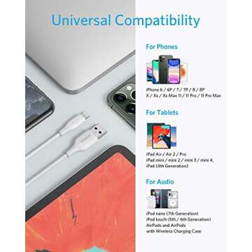 Anker Powerline Lightning to USB Cable, (6 ft MFi Certified), Charging/Sync Lightning Cord Compatible with iPhone 11 Pro/Xs Max/XR/X / 8/7 / 6S / 6, iPad and More (Upgraded)