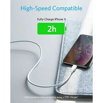 Anker Powerline Lightning to USB Cable, (6 ft MFi Certified), Charging/Sync Lightning Cord Compatible with iPhone 11 Pro/Xs Max/XR/X / 8/7 / 6S / 6, iPad and More (Upgraded)