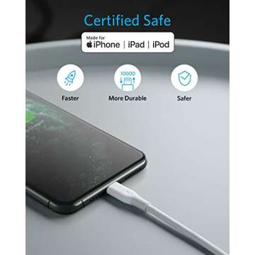 Anker Powerline Lightning to USB Cable, (6 ft MFi Certified), Charging/Sync Lightning Cord Compatible with iPhone 11 Pro/Xs Max/XR/X / 8/7 / 6S / 6, iPad and More (Upgraded)