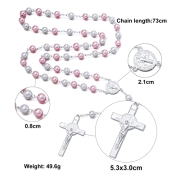 Elegant Pink & White Pearl Rosary Beads for Women