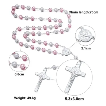 Elegant Pink & White Pearl Rosary Beads for Women