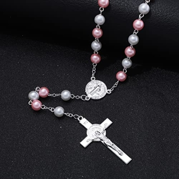 Elegant Pink & White Pearl Rosary Beads for Women