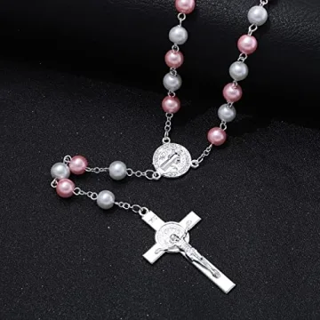 Elegant Pink & White Pearl Rosary Beads for Women