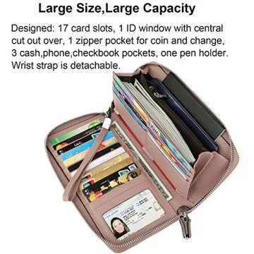 Lavemi Women's RFID Blocking 100% Leather Large Capacity Zip Around Wallet Phone Holder Clutch Travel Purse Wristlet(Large Size Nude)