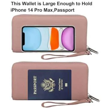 Lavemi Women's RFID Blocking 100% Leather Large Capacity Zip Around Wallet Phone Holder Clutch Travel Purse Wristlet(Large Size Nude)