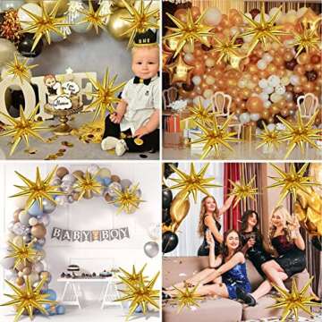 Cadeya 8 Pcs Star Balloons, Huge Gold Explosion Star Aluminum Foil Balloons for Birthday, Baby Shower, Wedding, Bachelorette Party, Disco Party Decorations Supplies