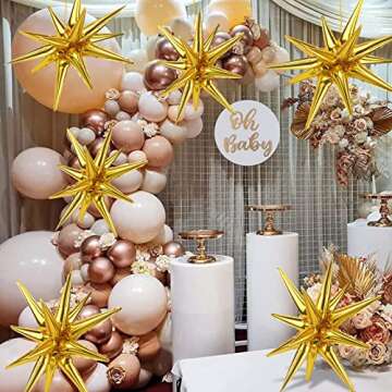 Cadeya 8 Pcs Star Balloons, Huge Gold Explosion Star Aluminum Foil Balloons for Birthday, Baby Shower, Wedding, Bachelorette Party, Disco Party Decorations Supplies