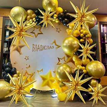 Cadeya 8 Pcs Star Balloons, Huge Gold Explosion Star Aluminum Foil Balloons for Birthday, Baby Shower, Wedding, Bachelorette Party, Disco Party Decorations Supplies
