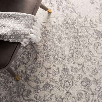 SAFAVIEH Adirondack Collection 9' Square Ivory / Silver ADR101B Oriental Distressed Non-Shedding Living Room Bedroom Dining Home Office Area Rug