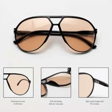 GUVIVI Retro Aviator Sunglasses for Women Men Oversized Classic 70s Vintage Trendy Square Aviators Tortoise Sun Glasses