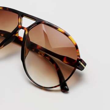 GUVIVI Retro Aviator Sunglasses for Women Men Oversized Classic 70s Vintage Trendy Square Aviators Tortoise Sun Glasses
