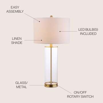 JONATHAN Y JYL2005A Collins 29" Glass LED Table Lamp Modern Contemporary Glam Bedside Desk Nightstan...