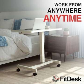 FitDesk Pneumatic Height Adjustable Desk – Portable Rolling Standing Desk, Mobile Workstation with 27" Adjustable Stand-Up Computer Desk, Narrow Design for Home Office - White