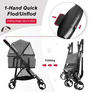 BestPet Pet Stroller Premium 3-in-1 Multifunction Jogger Stroller for Medium Small Dogs Cats Folding Lightweight for Travel with Detachable Carrier,Grey