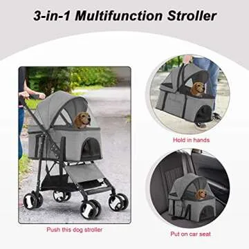 BestPet Pet Stroller Premium 3-in-1 Multifunction Jogger Stroller for Medium Small Dogs Cats Folding Lightweight for Travel with Detachable Carrier,Grey