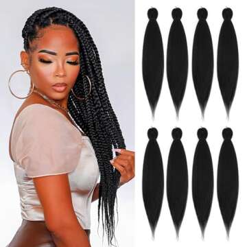 DIFUNEE Pre-stretched Braiding Hair - 24 Inch 8 Packs Natural Black Long Braiding Hair For Twist or ...